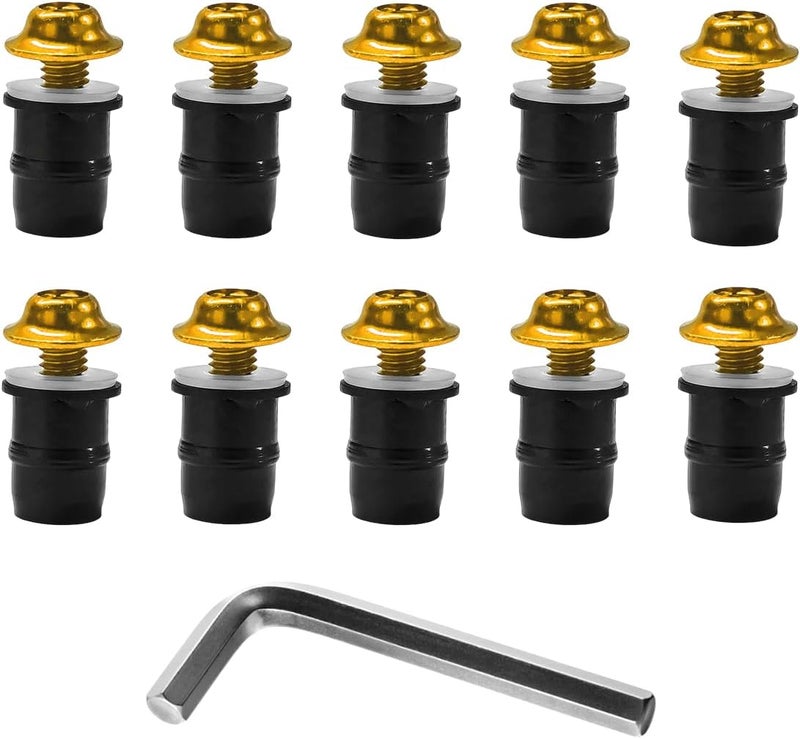 KVAEY 10 PCS Motorcycle Windshield Bolt Screw Kit, Aluminum Alloy Windscreen Mounting Bolt Screws, Universal Windshield Screws Bolts Nuts for Motorcycle Fairings, Car Accessories (Gold) - Image 1
